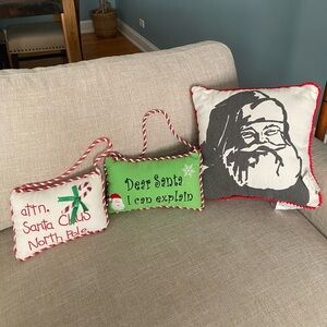 THREE Accent  Pillows Humorous Novelty Holidays Christmas Santa Claus